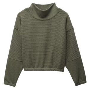 prAna Olivia Long Sleeve Cropped Sweater Dark Green Soft Cozy Ribbed Cowl Neck L